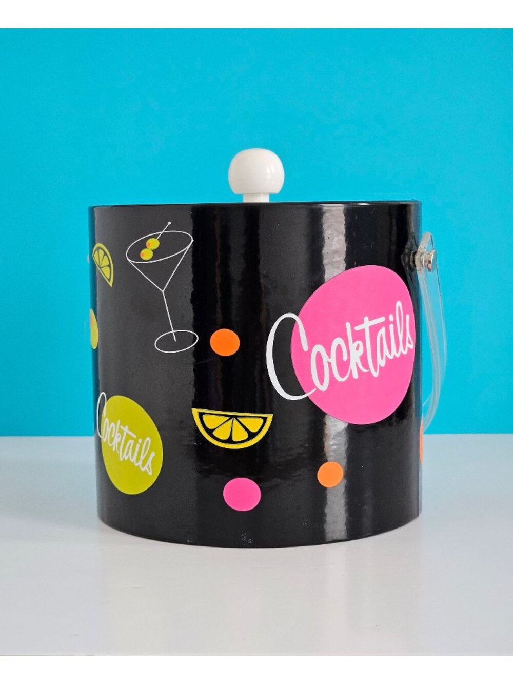 Vintage Large Ice Bucket, Bright Vintage Cocktails Ice Bucket